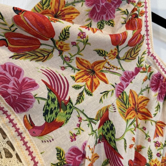 NWT Rachel Zoe Ivory Linen Blend Floral Bird Peasant Top Boho Crochet Sleeves - Picture 5 of 10